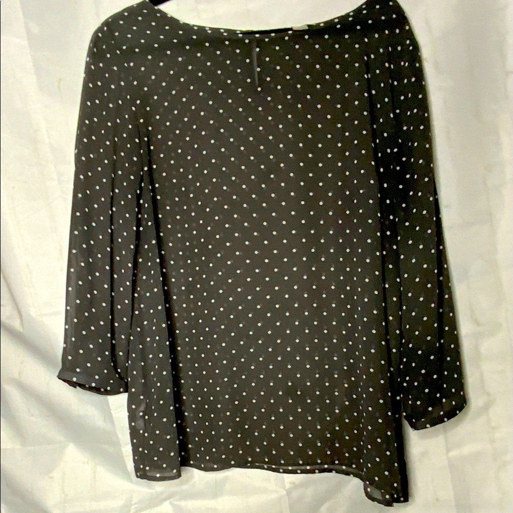 LOFT Blouse – Grey with White Polka Dots – NWOT
